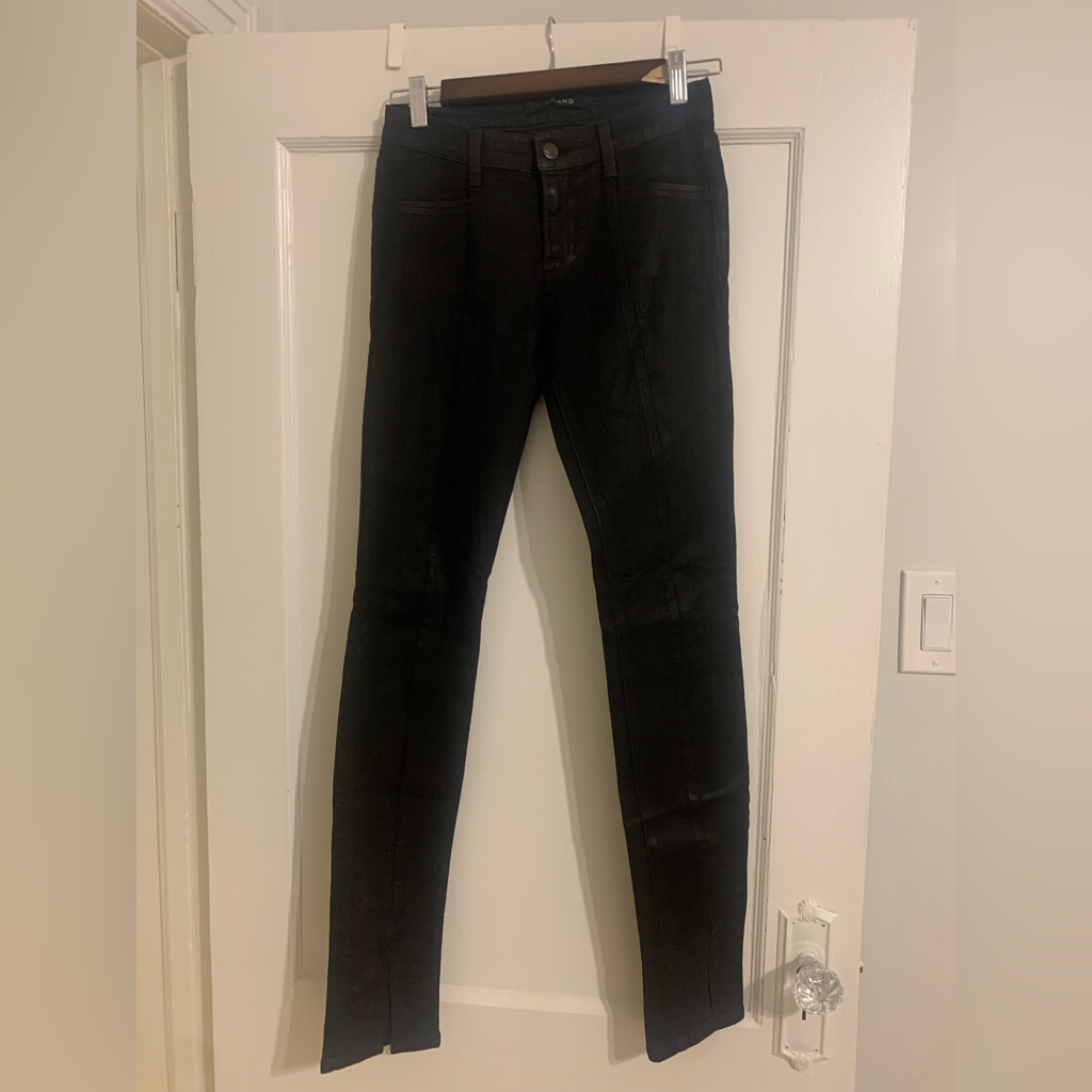 Black Coated Mid-Rise Jbrand Jeans With Slit Bottom